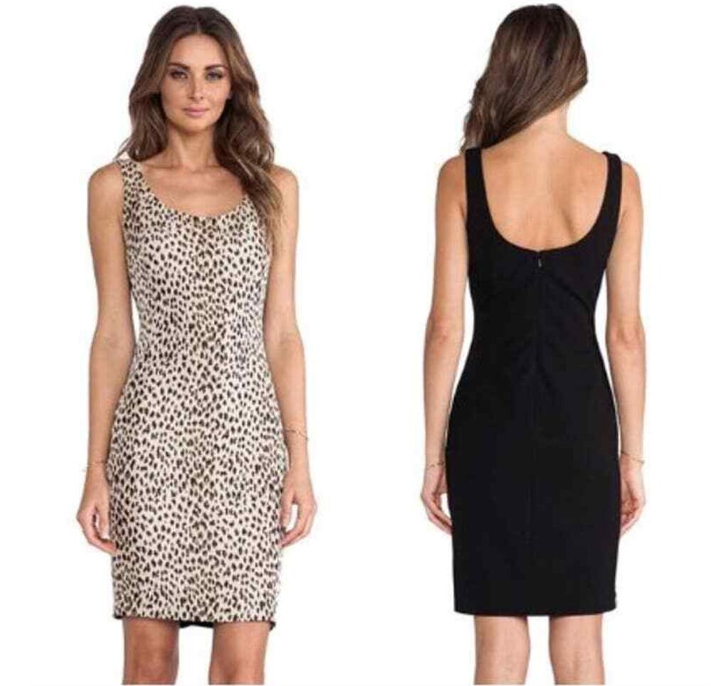 DVF Diane Von Furstenberg Leopard Print Sleeveless Scoop Neck Bodycon Dress 8